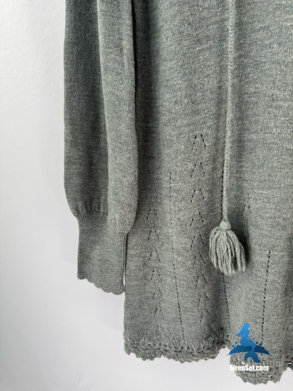 1314 FREE PEOPLE Embroidered Knit Tunic Sweater Tassel – XS – Gray - Picture 5 of 15